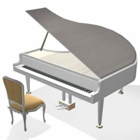 带凳子的三角钢琴3d模型
