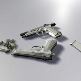 M9 Pistol And Bullets 3d-model