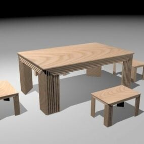木製ダイニングテーブルセット3Dモデル