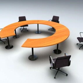 कुर्सियों के साथ गोल कॉन्फ्रेंस टेबल 3डी मॉडल