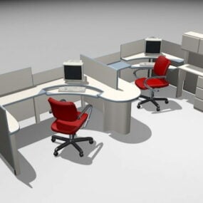 Modelo 3D de estações de trabalho modulares de escritório