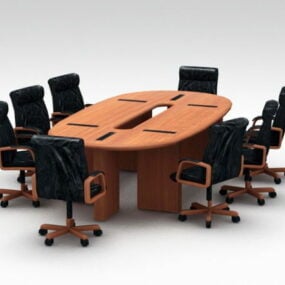 Oval Conference Desk With Chairs 3d model