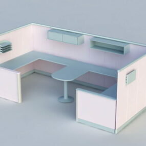 Modelo 3D de estação de trabalho de cubículo para duas pessoas