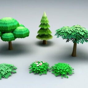 Tecknad träd och buskar 3d-modell
