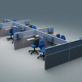 Model 3D stacji roboczych w kabinach biurowych