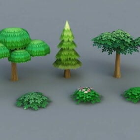低ポリの茂みと木の3Dモデル