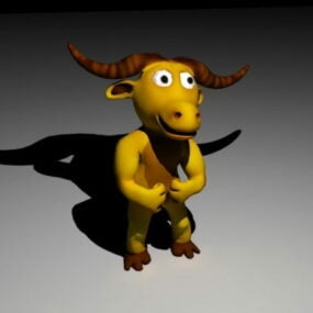 漫画の雄牛のキャラクターリグとアニメーションの3Dモデル