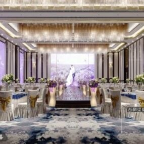 Fialová svatební hostina 3D model scény interiéru restaurace