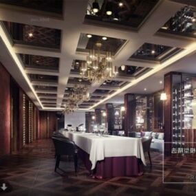豪华西餐厅与酒架室内场景3d模型