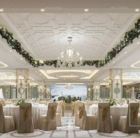 White Wedding Restaurant Interior Scene 3d model