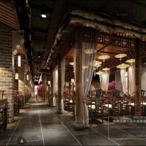 Modello 3d della scena interna del ristorante cinese tradizionale