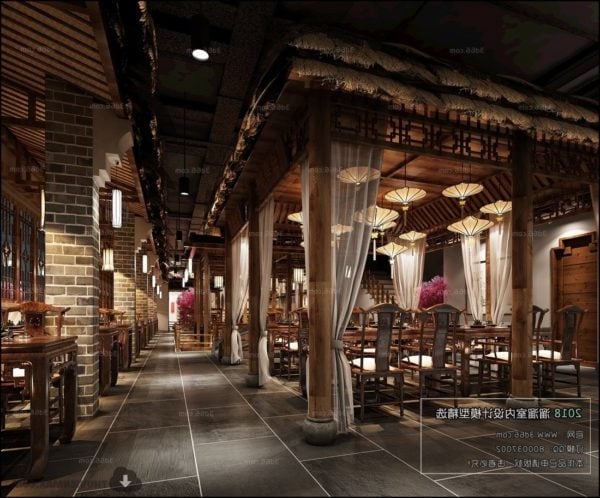 Escena interior del restaurante chino tradicional