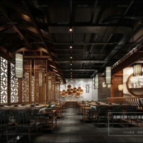 Kinesisk te restaurang interiör scen 3d-modell