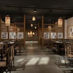 מסעדת תה סיני חלל פנים סצנה דגם תלת מימד