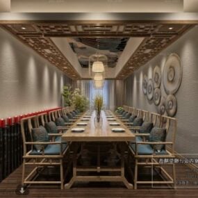 Modello 3d della scena interna della sala da pranzo moderna del ristorante