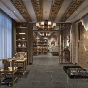 Asiatisches Luxus-Lounge-Halle-Raum-Innenszene-3D-Modell