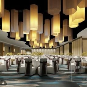 Modello 3d della scena interna dello spazio per matrimoni del grande ristorante