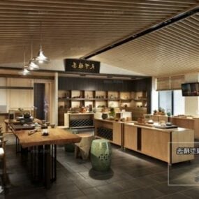 Japanese Restaurant Style Interior Scene 3d model