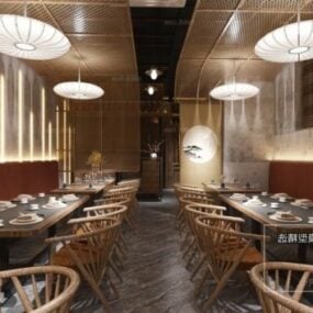 Mô hình nội thất nhà hàng phong cách châu Á 3d