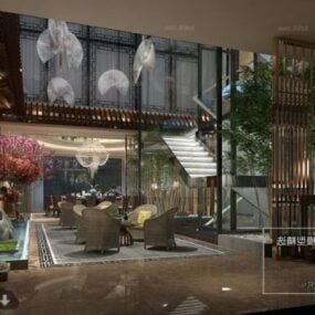 アジアのホテルのレセプションホールのインテリアシーン3Dモデル