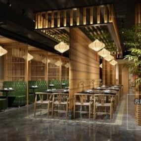 Aasialaisen puutyylisen ravintolan sisustuskuvan 3d-malli