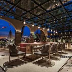 Hotel Top Outdoor Restaurant Interior Scene 3d model