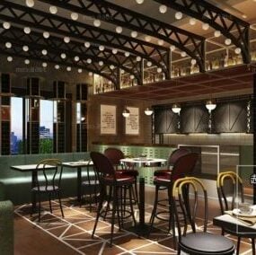دکوراسیون چوبی رستوران چینی صحنه داخلی مدل سه بعدی