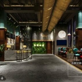 विंटेज चीनी रेस्तरां आंतरिक दृश्य 3डी मॉडल