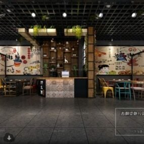 Cena interior de pequeno restaurante em estilo industrial Modelo 3d de cena interior