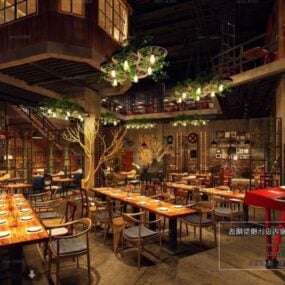 Puinen Industrial Style Ravintolan sisustus Sisustus Scene Sisätilojen kohtaus 3d-malli