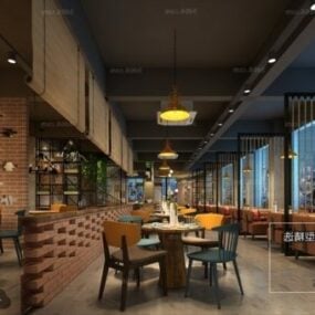 Modelo 3d de cena interior de design de restaurante industrial