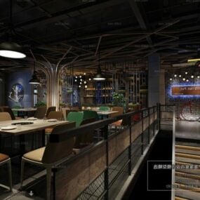 مدل سه بعدی صحنه داخلی رستوران هات پات طراحی مدرن