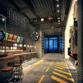 Modelo 3d de cena interior de loja de bebidas em bar pequeno com design industrial