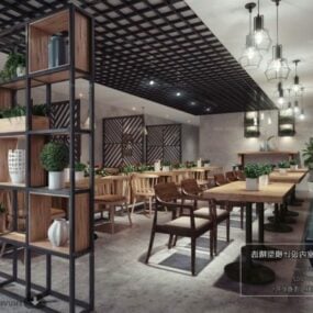 مطعم بتصميم حديث مع أرفف نموذج مشهد داخلي ثلاثي الأبعاد