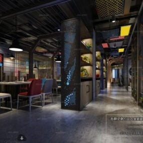 Model 3d Pemandangan Interior Gaya Dekorasi Restoran Industri
