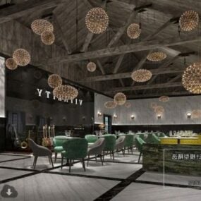 Estilo industrial simples de restaurante com cena interior de lâmpada de teto modelo 3d