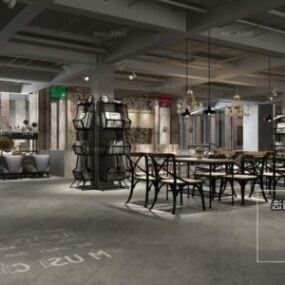 Industrial Style Retro Coffee Shop Interior Scene 3d model
