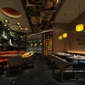 Model 3d Pemandangan Interior Ruang Restoran Dekorasi Gaya Campuran