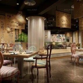 Mix styl thajské kavárny interiér scény 3d model
