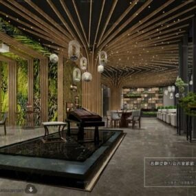 Luksus restaurant med træ dekoration interiør scene 3d model