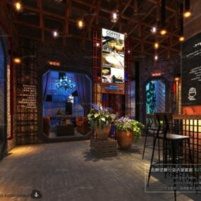 Mix Style Coffee Shop Interior Scene 3D-malli