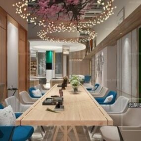 Restoran Dengan Model 3d Pemandangan Interior Meja Panjang