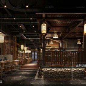 Modello 3d della scena interna del ristorante giapponese