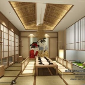 مدل سه بعدی صحنه داخلی به سبک رستوران ژاپنی معمولی