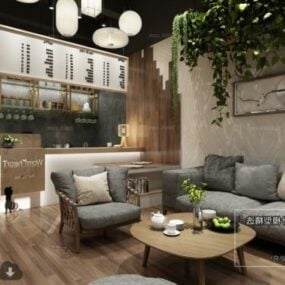 Cafeteria com sofá poltrona cena interior modelo 3d