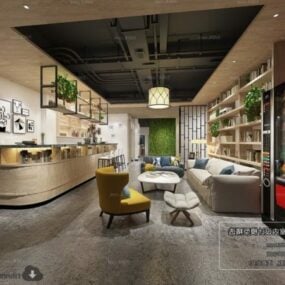 Modelo 3D da cena interior da cafeteria em estilo nórdico