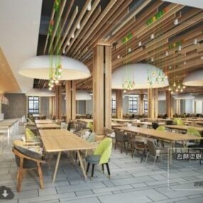 Modelo 3D da cena interior do restaurante em estilo nórdico