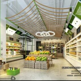 Escena interior del supermercado de frutas modelo 3d