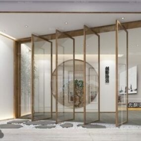 Escena interior de sala de exposición minimalista china modelo 3d