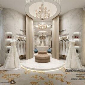 3D-Modell der Innenszene des minimalistischen Mode-Hochzeitsgeschäfts